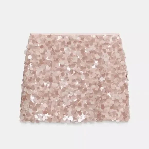 NWT Zara Sequin Mini Skirt in Dusty Pink - Picture 6 of 8